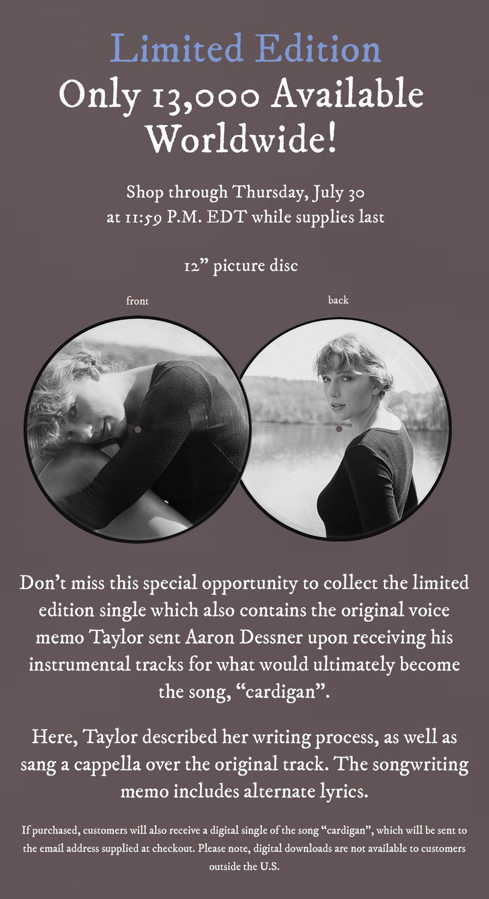 Rep Cardigan Taylor Swift - Cardigan Picture Disc