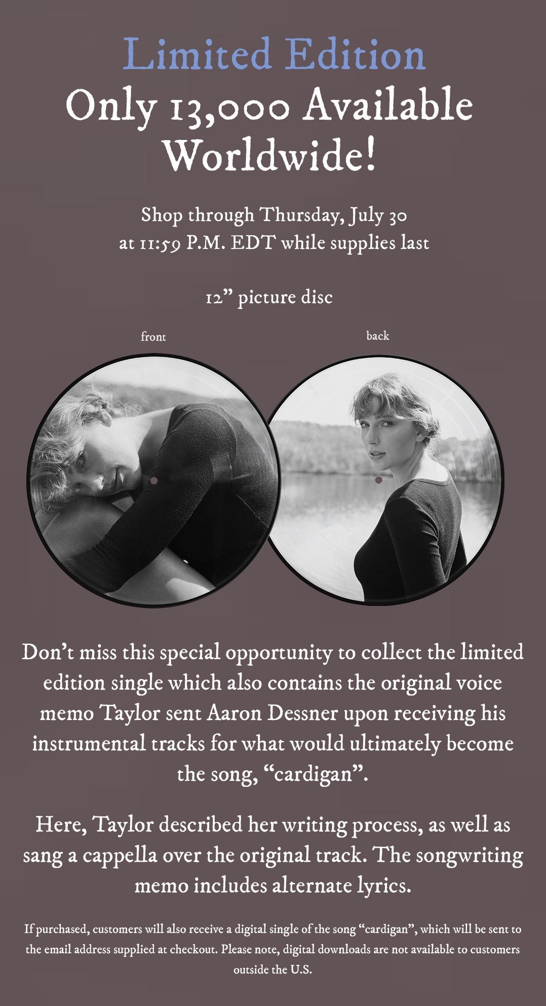 Taylor Swift - Cardigan Picture Disc