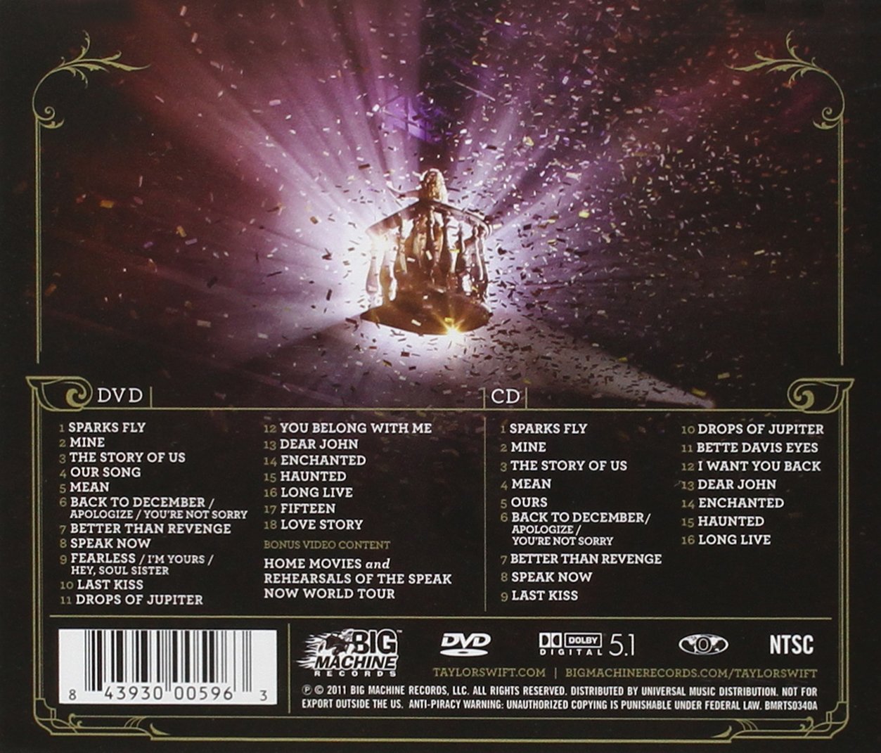 Taylor Swift - Speak Now Wold Tour CD + DVD